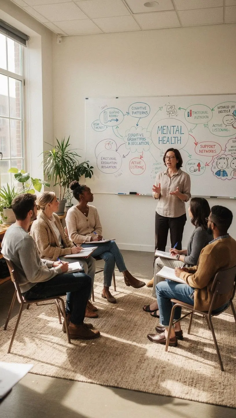 Ein Psychologe, der ein virtuelles Beratungsgespräch führt und Techniken zur Verhaltensänderung vermittelt.