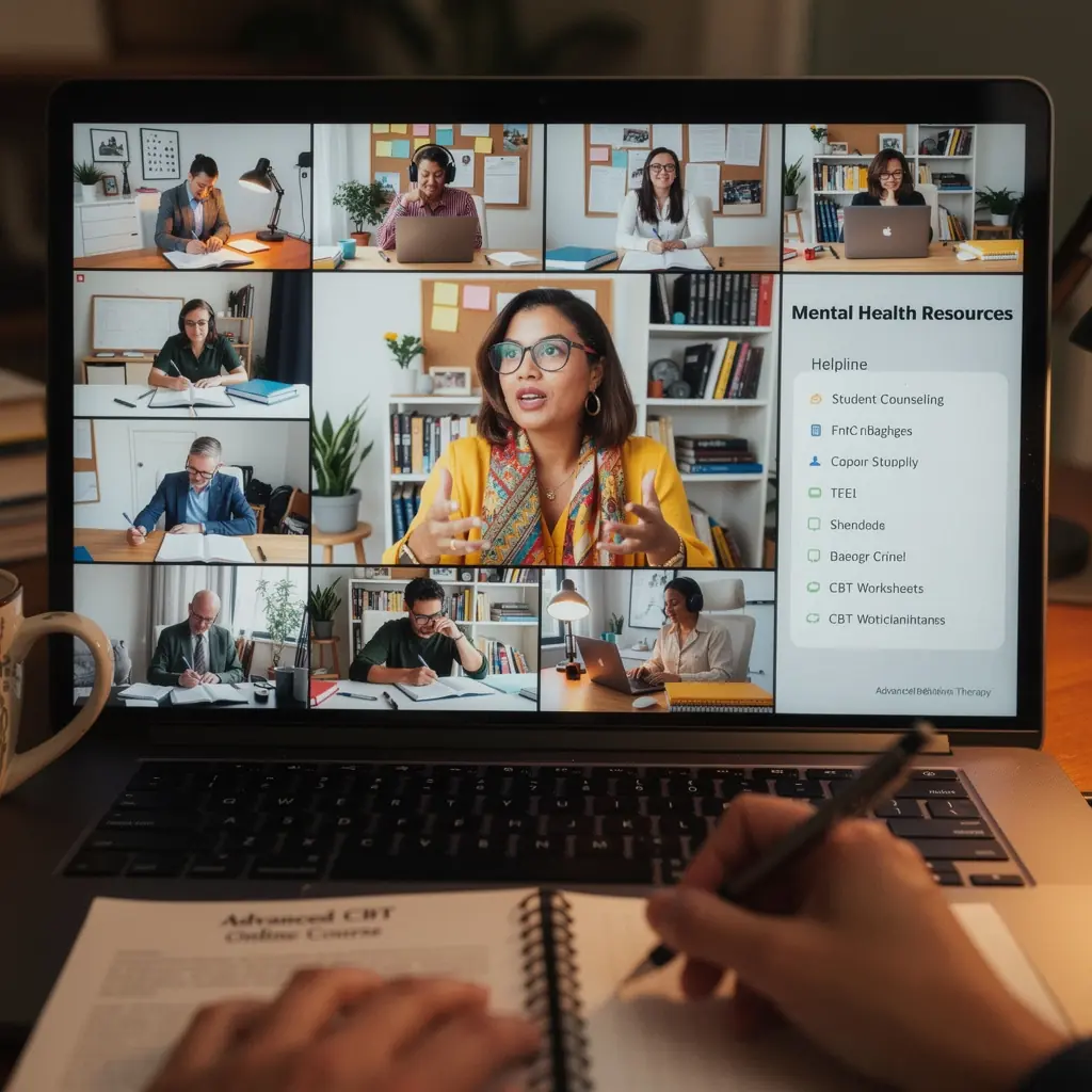 Ein Psychologe, der seine Techniken zur Verhaltenstherapie in einem virtuellen Klassenzimmer präsentiert.